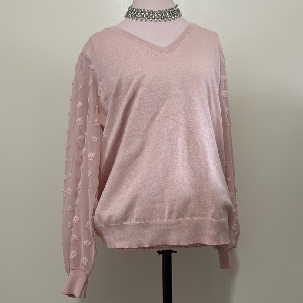 Adriana Papell blush pink knit blouse with sheet sleeves in size large